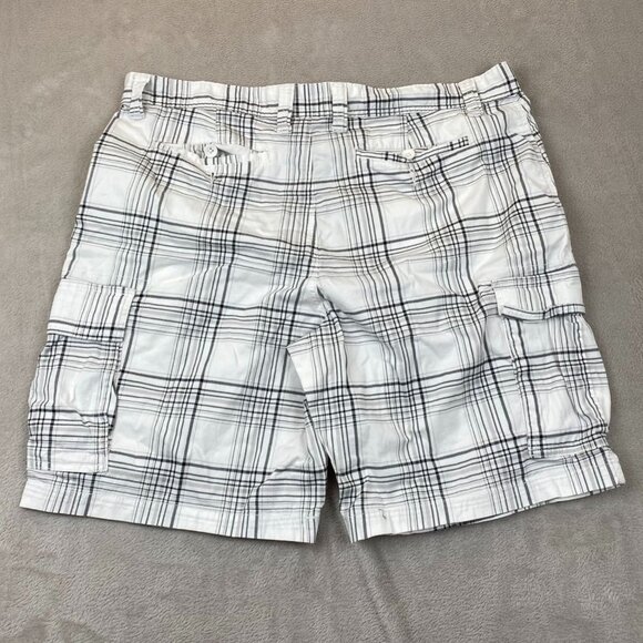 George Mens Cargo Shorts 42 Plaid Casual Flat Front Lightweight Summer White - Picture 10 of 11